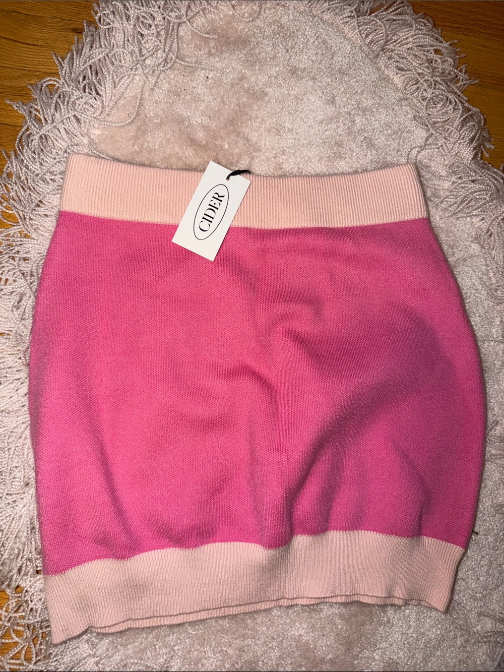 Cider Pink Contrast-Band Knit Mini Skirt